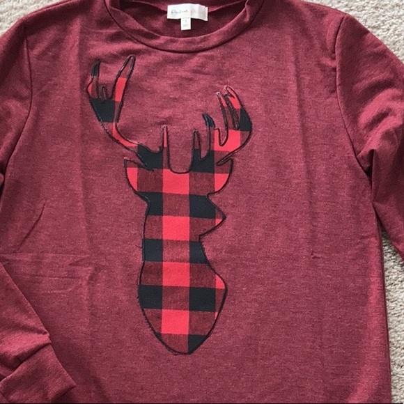 French Terry Long Sleeve Plaid Reindeer Top - Picture 8 of 10